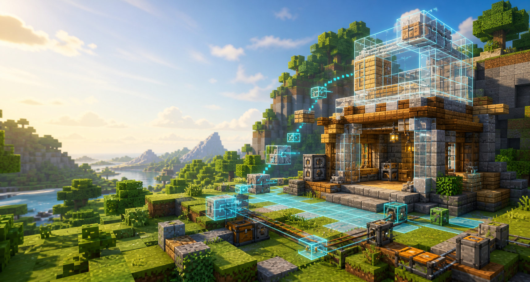 Voxel building scene with automated blueprint preview